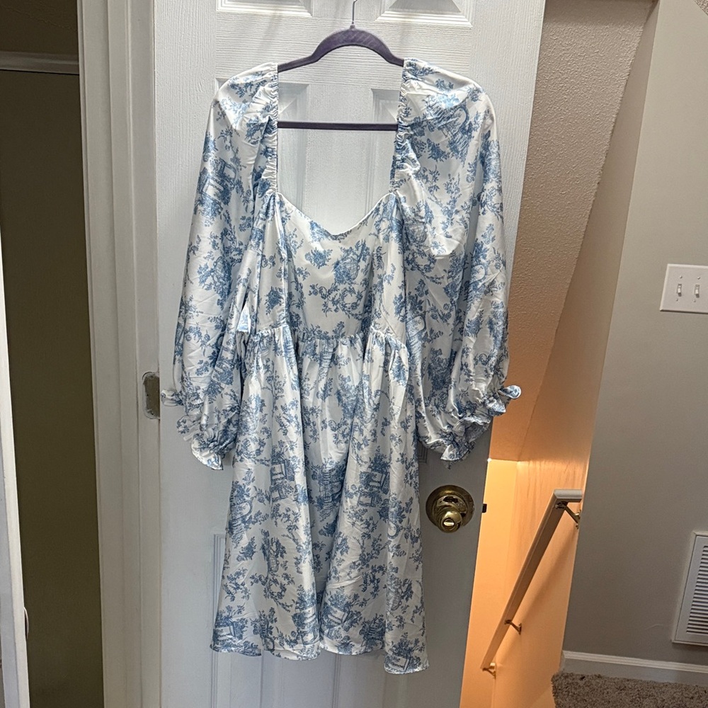 Arula Ivory and Blue Patterned Dress